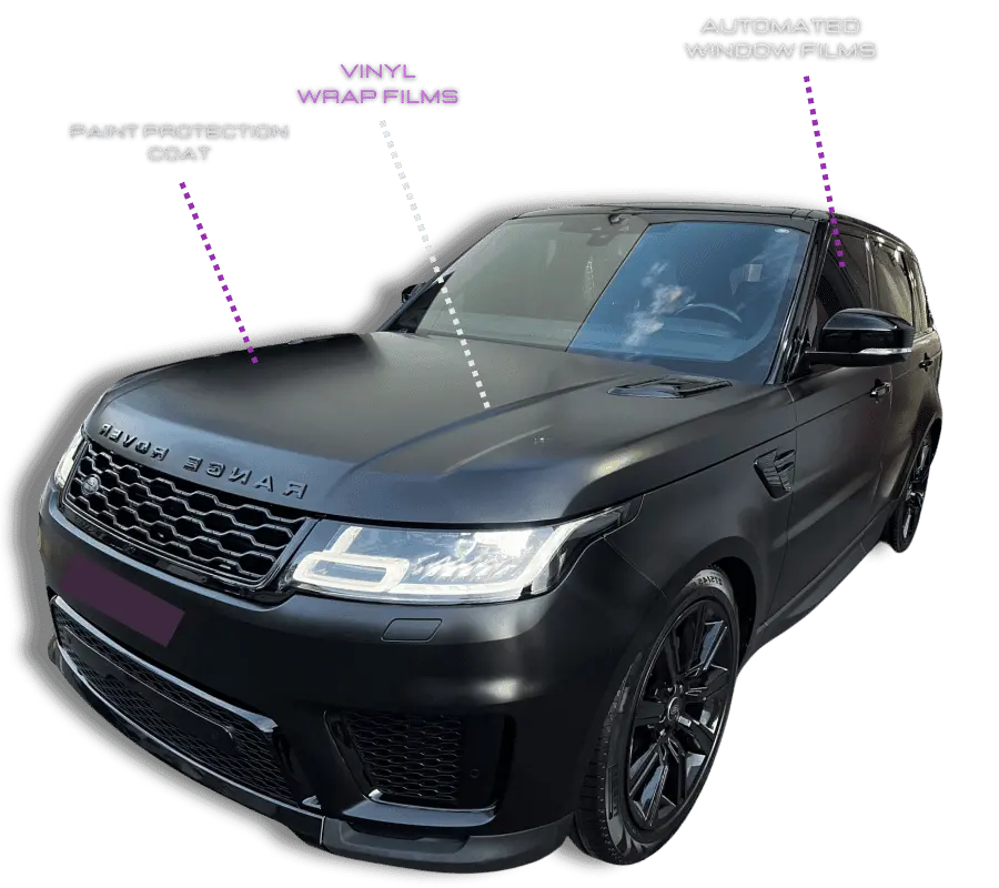 Luxury car showcasing professional window tinting and paint protection